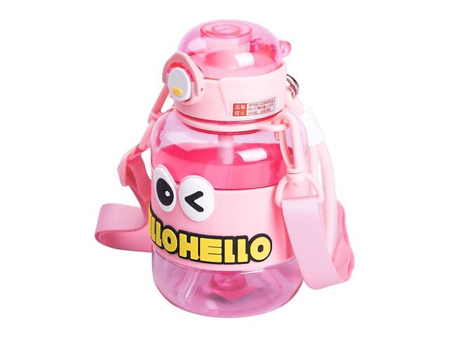 Бутылка для воды детская с трубочкой 680 мл с ручкой и ремешком Рожева HP-14-46P - Фото 3