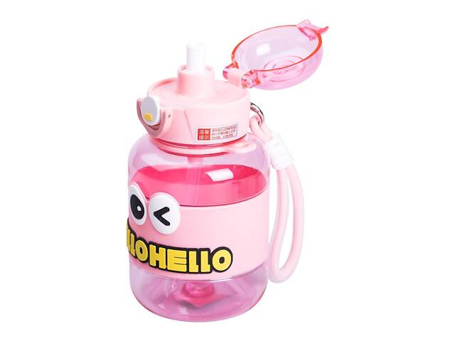 Бутылка для воды детская с трубочкой 680 мл с ручкой и ремешком Рожева HP-14-46P - Фото 4