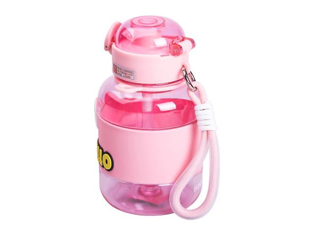 Бутылка для воды детская с трубочкой 680 мл с ручкой и ремешком Рожева HP-14-46P - Фото 6