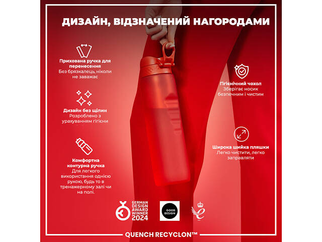 Бутылка для воды ION8 BPA Free 1 л Red (I8RF1000RED) - Фото 4