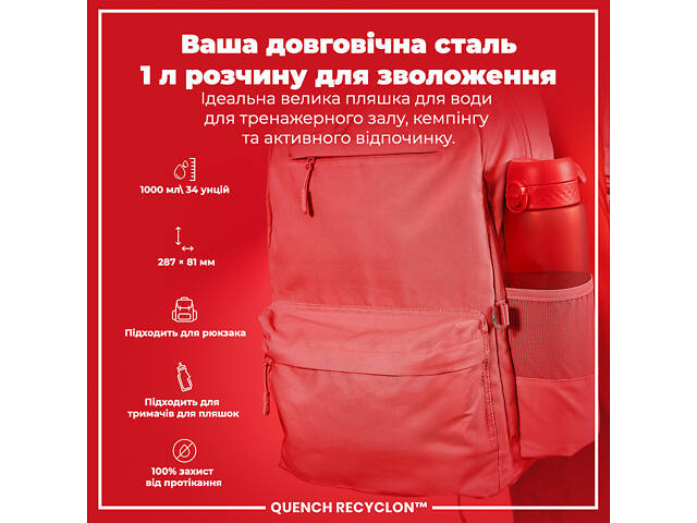 Бутылка для воды ION8 BPA Free 1 л Red (I8RF1000RED) - Фото 5
