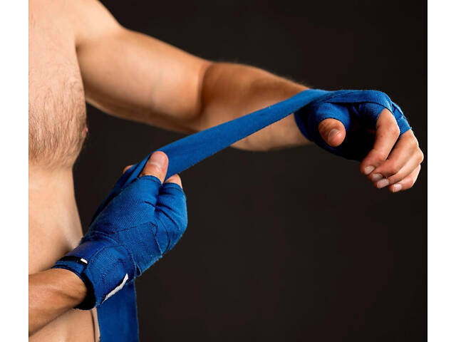 Бинти для боксу PowerPlay 3047 Сині Lycra (спандекс) (4,5м) - Фото 4