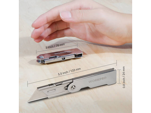 Быстросменный складной карманный нож з с лезвиями WORKPRO [W011020] - Фото 7