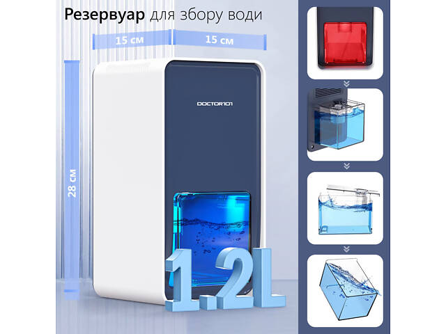 Побутовий осушувач повітря Doctor-101 LEVANTE на 1,2 л. Безшумний вологопоглинач з підсвічуванням для квартири - Фото 5