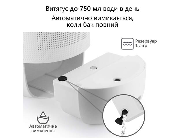Побутовий осушувач-очищувач повітря з резервуаром для збору води 1 л, HEPA-фільтром та Wi-Fi керуванням - Фото 6
