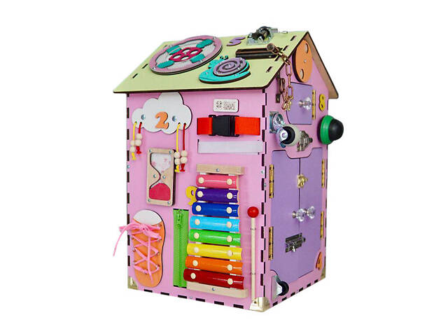 Бізібудинок рожевий з дерева 55*30*30 см, бізіборд 200038 бізікуб - Фото 1