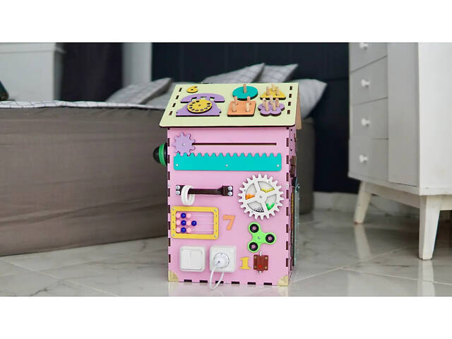 Бізібудинок рожевий з дерева 55*30*30 см, бізіборд 200038 бізікуб - Фото 2