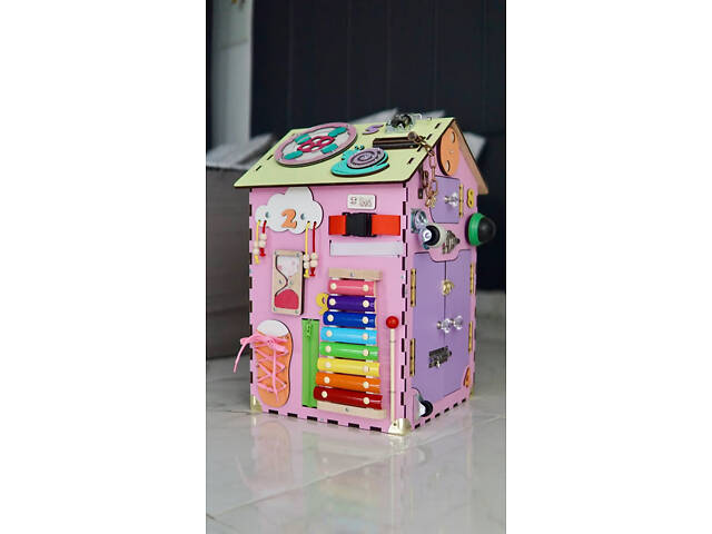 Бізібудинок рожевий з дерева 55*30*30 см, бізіборд 200038 бізікуб - Фото 3