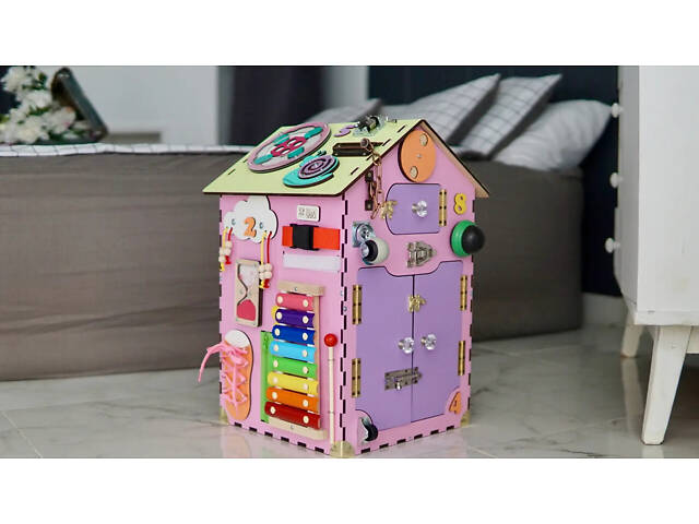 Бізібудинок рожевий з дерева 55*30*30 см, бізіборд 200038 бізікуб - Фото 4