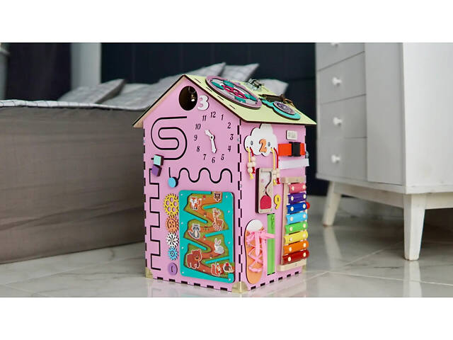 Бізібудинок рожевий з дерева 55*30*30 см, бізіборд 200038 бізікуб - Фото 8