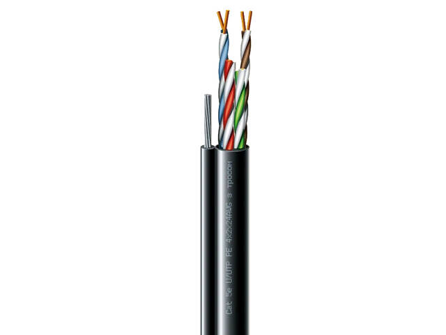 Cat. 5e U/UTP РЕ steel cord 4x2x24 AWG (k) трос (70910181) бухта 305м Кабель кручена пара ЗЗКМ (UTP мідь вуличний з тросом) - Фото 1
