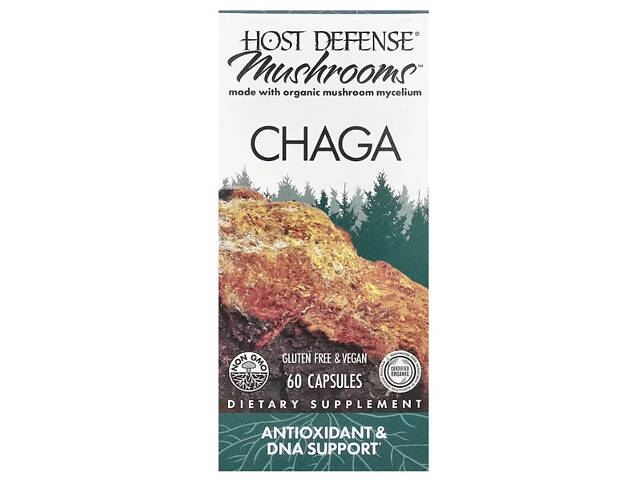 Чага, Chaga, Host Defense, Mushrooms™, антиоксидант и поддержка ДНК, 60 капсул Чага, Chaga, Host Defense, Mushrooms™, антиоксидант и поддержка ДНК, 60 капсул
