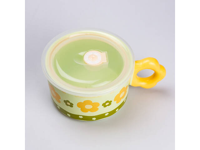 Чашка бульйонниця керамічна 750 мл з пластиковою кришкою 'Квітка' Зелена супниця миска для локшини - Фото 4