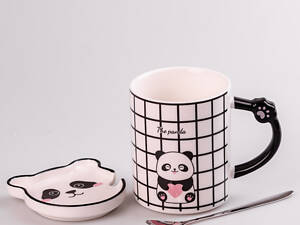 Чашка керамічна The Panda 350мл з блюдцем та ложкою кухоль із блюдцем і ложкою