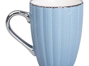 Чашка порцелянова 400 (мл) зі сріблястим обідком і ручкою Блакитна RX-N231315BL