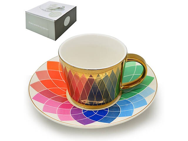 Чашка с блюдцем Stenson Радуга 230 мл Разноцветный R88425 - Фото 1