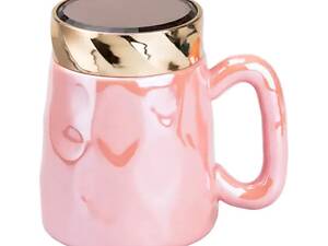 Чашка с крышкой 450 мл фарфоровая в зеркальной глазури Розовая HP7195P