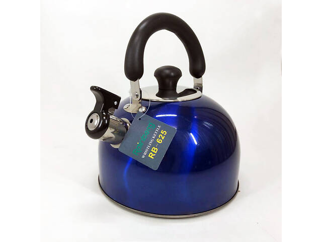 Чайник Rainberg RB-625 із нержавіючої сталі зі свистком 3л гарний чайник для газової плити. Колір: синій - Фото 7