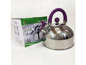 Чайник Unique із свистком UN-5302 2.5 л, гарний чайник для газової плити. Колір: фіолетовий