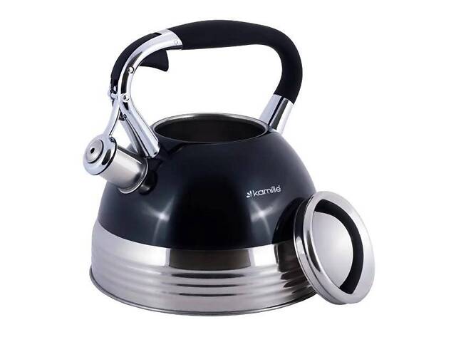 Чайник 2,7 л Kamille з нержавіючої сталі зі свистком і ручкою з покриттям 'soft-touch' чорний КМ-0696AN - Фото 1