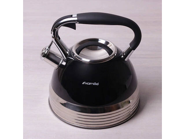 Чайник 2,7 л Kamille з нержавіючої сталі зі свистком і ручкою з покриттям 'soft-touch' чорний КМ-0696AN - Фото 4