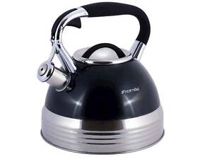 Чайник 2,7л нерж. сталь со свистком и ручкой с покрытием soft-touch (черный) 0696BL ТМ KAMILLE