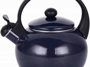 Чайник емальований Kamille 'Boiling Water' 2.2 л зі свистком, темно-синій металік