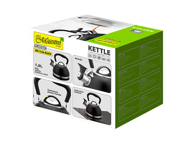 Чайник нержавеющий Maestro 1.8л черный (MR-1336-BLACK) - Фото 4