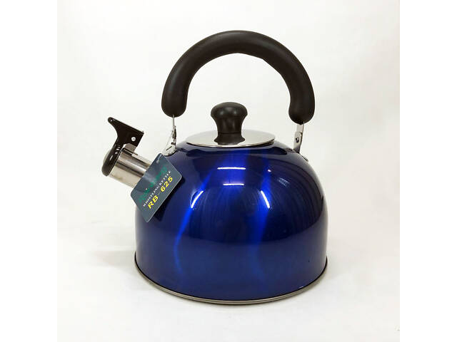 Чайник Rainberg RB-625 із нержавіючої сталі зі свистком 3л гарний чайник для газової плити Blue - Фото 6