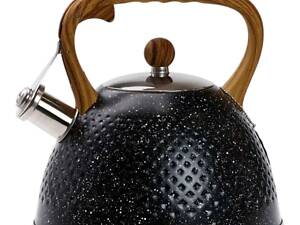 Чайник зі свистком 3 л з дерев'яною ручкою чорний товсте дно HP33535B