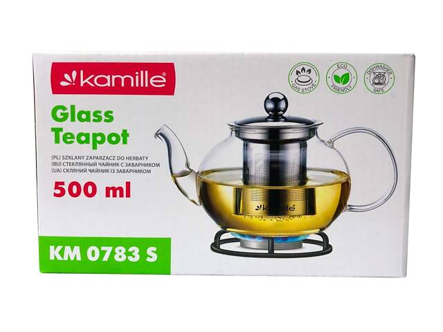 Чайник стеклянный огнеупорный Kamille 500мл с заварником (0783S) - Фото 2