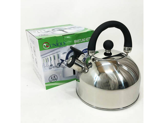 Чайник Unique із свистком UN-5302 2,5л, гарний чайник для газової плити, чайник на плиту. Колір: чорний - Фото 1