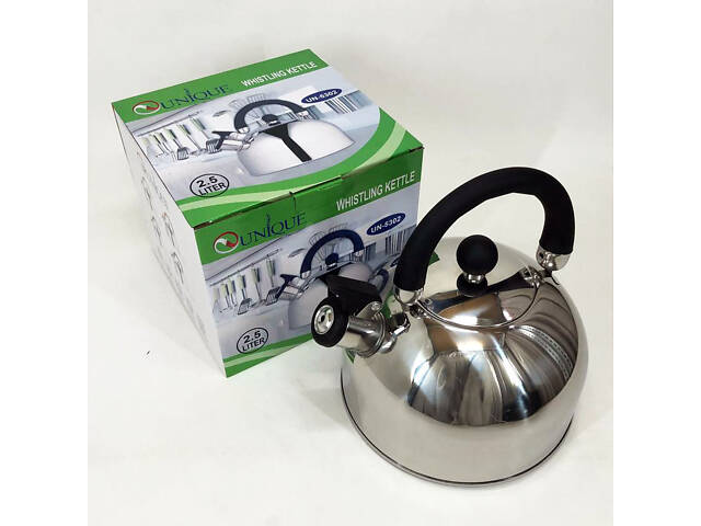 Чайник Unique із свистком UN-5302 2,5л, гарний чайник для газової плити, чайник на плиту. Колір: чорний - Фото 3