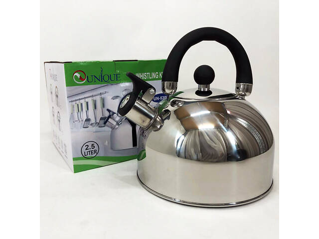 Чайник Unique із свистком UN-5302 2,5л, гарний чайник для газової плити, чайник на плиту. Колір: чорний - Фото 4