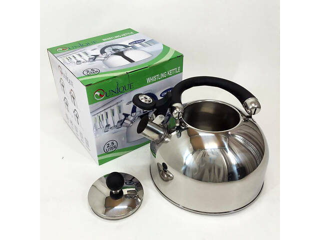 Чайник Unique із свистком UN-5302 2,5л, гарний чайник для газової плити, чайник на плиту. Колір: чорний - Фото 5