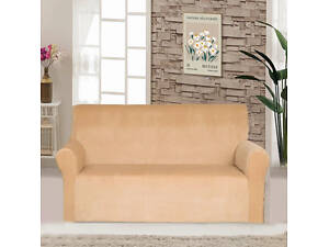 Чехол на диван трехместный велюровый Love You 81141 бежевый