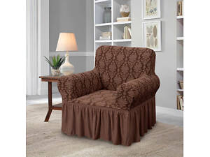Чехол на кресло с юбкой универсальный жаккардовый Love You 82106 шоколадный