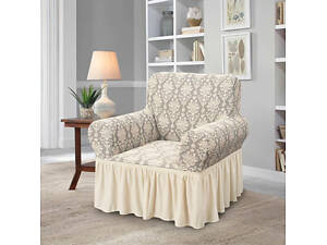 Чехол на кресло с юбкой универсальный жаккардовый Love You 82103 кремовый