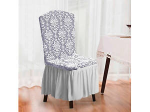 Чехол на стул с юбкой универсальный жаккардовый Love You 83104 светло-серый