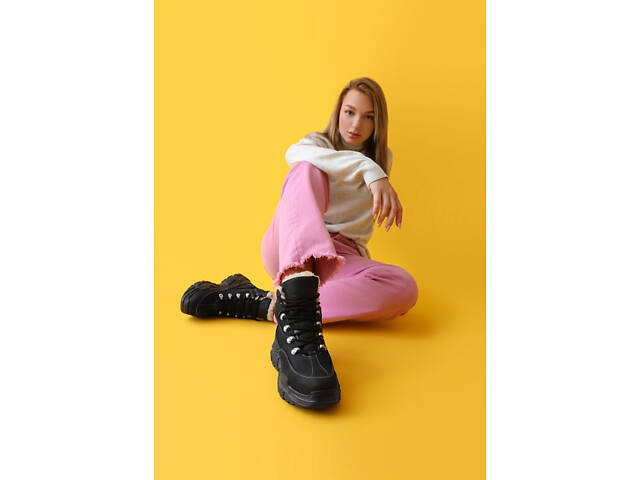 Ботинки зимние синие нубук толстая подошва платформа - Фото 1