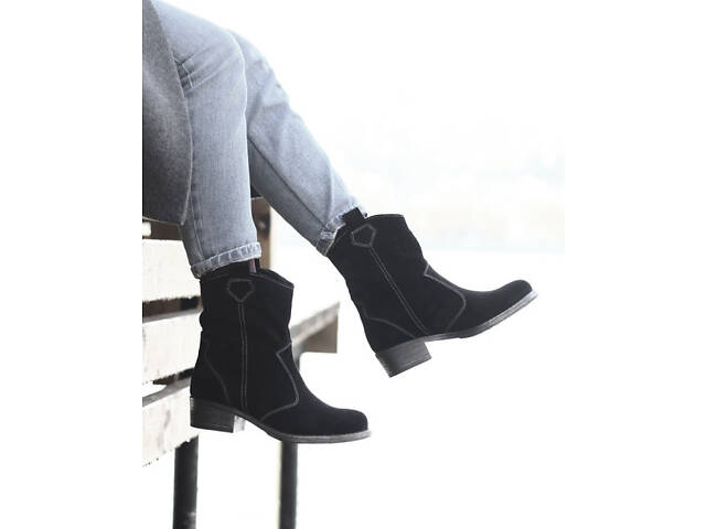 Черевики козаки замшеві напівчоботи труби жіночі широка халявка - Фото 5