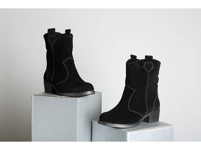 Черевики козаки замшеві напівчоботи труби жіночі широка халявка - Фото 1