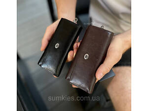 Черная ключница из натуральной кожи с отделением для денег ST Leather B416