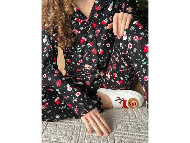 Чорна новорічна піжама XL - Фото 9