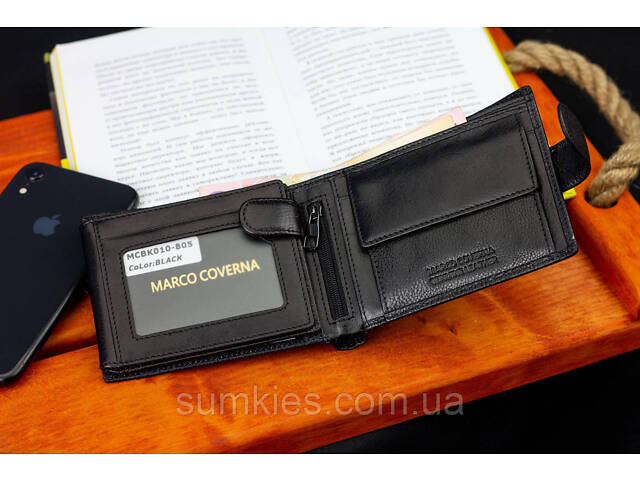 Чорне шкіряне портмоне з відділом для документів Marco Coverna MCBK10-805 - Фото 9