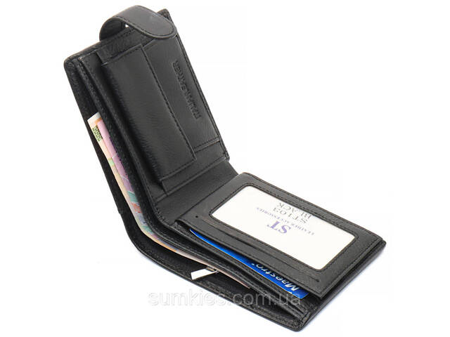 Чорне чоловіче портмоне з натуральної шкіри з фіксацією ST Leather ST103 - Фото 5