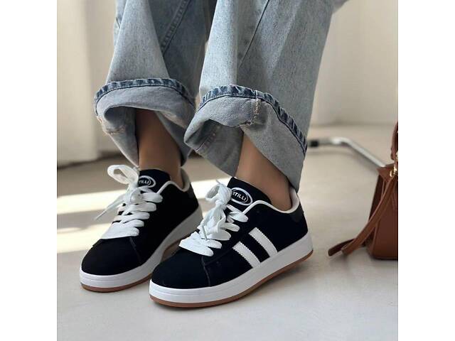 Чорні жіночі кросівки, еко-замш, campus 37-41р код 9742 23.5, 37 - Фото 1