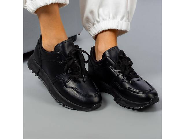 Чорні шкіряні жіночі кросівки Revella, чорні кросівки 36-41р код 17030 40 - Фото 1