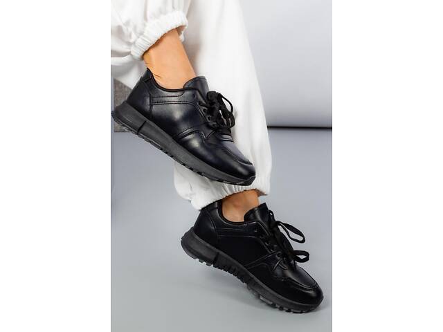 Чорні шкіряні жіночі кросівки Revella, чорні кросівки 36-41р код 17030 40 - Фото 2