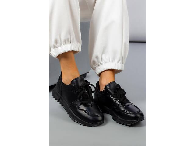 Чорні шкіряні жіночі кросівки Revella, чорні кросівки 36-41р код 17030 40 - Фото 5
